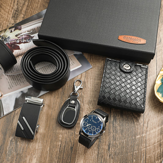 Confezione Regalo Uomo Orologio Cintura Portafoglio Portachiavi