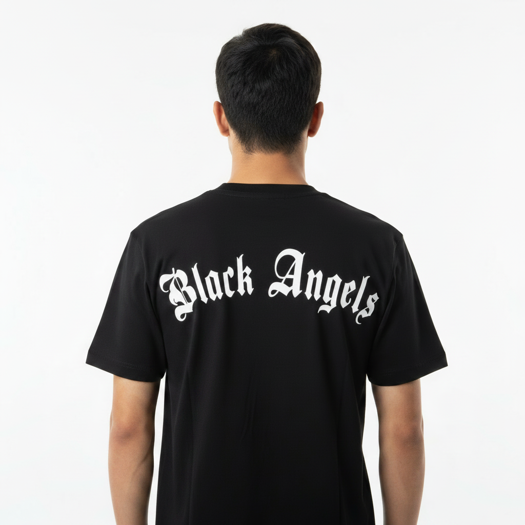 T-Shirt Maniche Corte Stampa Angel Nera