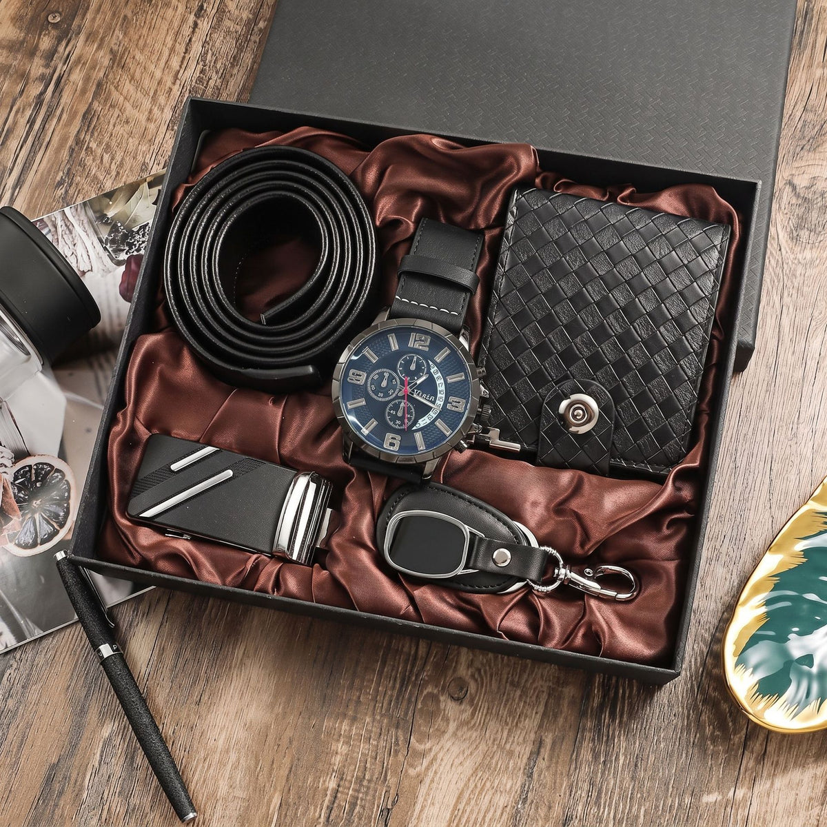 Confezione Regalo Uomo Orologio Cintura Portafoglio Portachiavi
