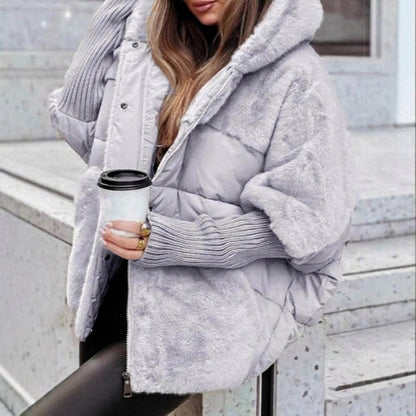 Giacca Imbottita Patchwork Con Cappuccio