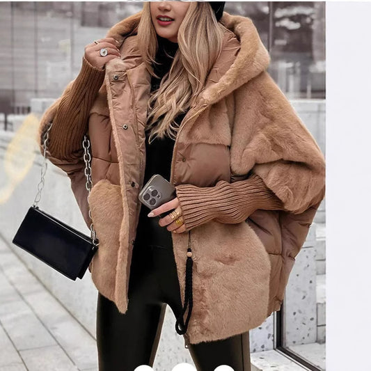 Giacca Imbottita Patchwork Con Cappuccio