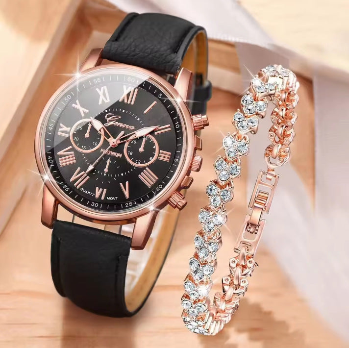 Orologio nero e bracciale con cuori