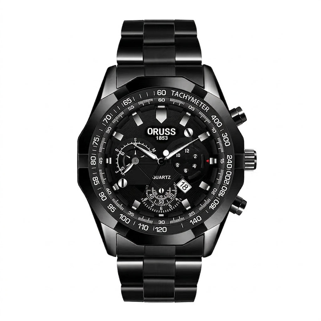 Orologio al Quarzo da Uomo Cinturino in Lega Acciaio Impermeabile Luminoso Cronografo con Calendario e Tachimetro