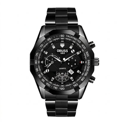 Orologio al Quarzo da Uomo Cinturino in Lega Acciaio Impermeabile Luminoso Cronografo con Calendario e Tachimetro